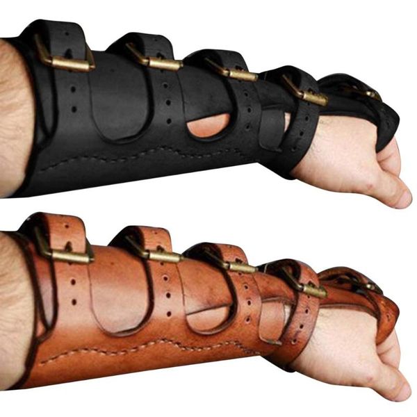 

wrist support medieval retro men's brace solid color stitching belt steampunk bangle buckle bracers cosplay props adjustable, Black;red