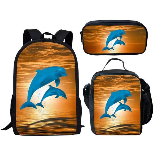 

dolphin 3d print school bag sets for girls boys backpack cute student kids schoolbag primary child bookbag mochila escolar bags