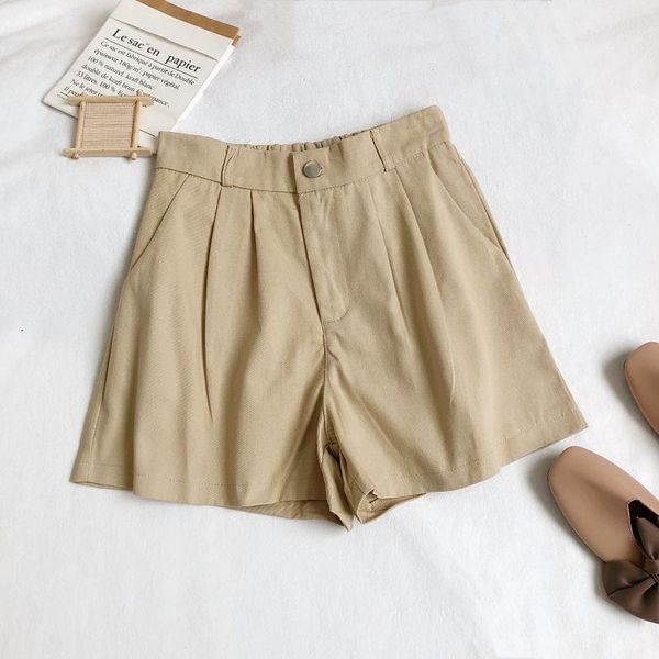 

women's shorts ly varey lin women summer casual high waist solid color wide-leg female loose a-line elastic blue pink white, White;black
