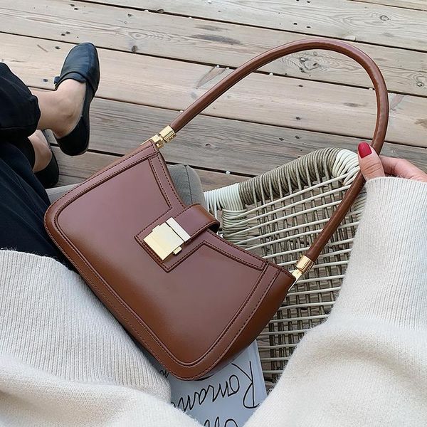

evening bags acebleu solid color pu leather shoulder for women 2021 lock purse and handbags small travel hand bag lady fashion