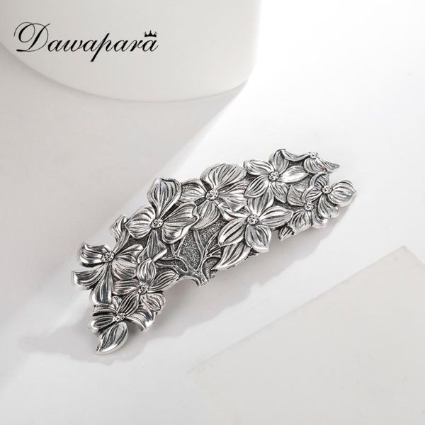 

dawapara vintage flower ancient silver plated barrettes zinc alloy women hair accessories gift clips &, Golden;silver