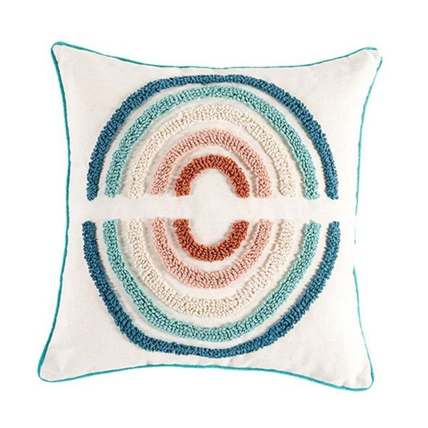 

pillow woven tufted boho throw cover morocco decor rainbow pattern cushion case