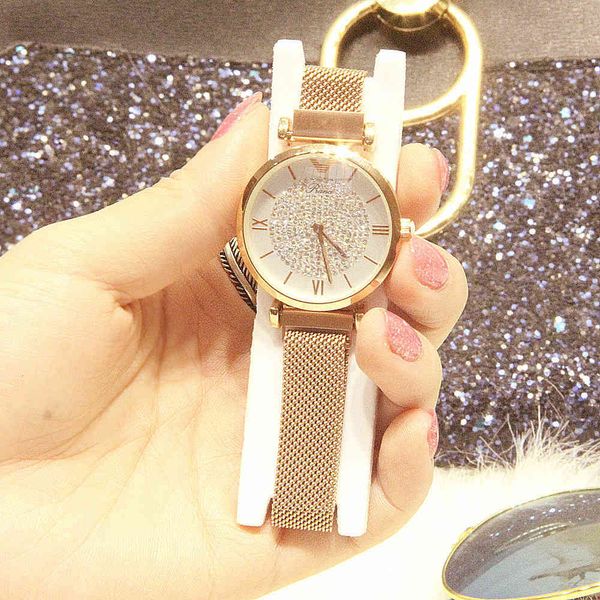 

watch fashion women's manying waterproof magnet mesh band, Slivery;brown