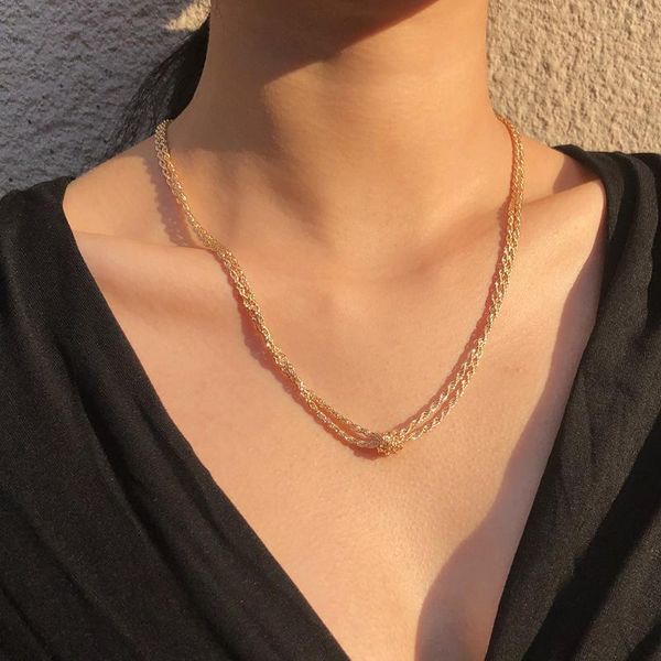 

chokers phyanic simple weaved link clavicle chain necklace textured for women vintage collier femme minimalist jewelry, Golden;silver