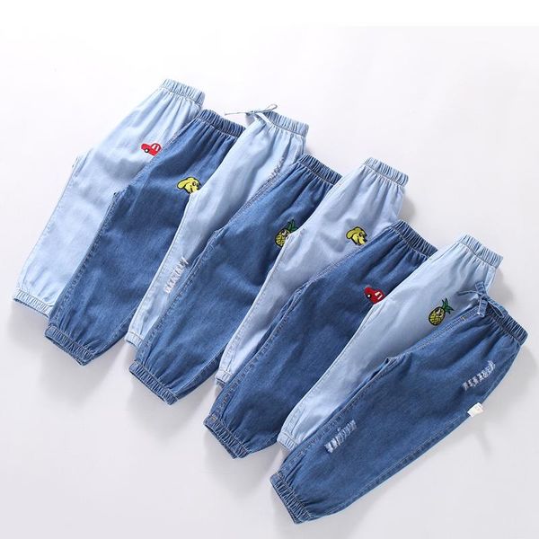 

trousers toddler boys pants kids 100% cotton thin summer children denim embroidery car jeans baby girls clothes, Blue