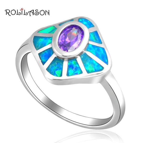 

cluster rings fashion silver stamped jewelry zircon blue fire opal wedding for women usa sz #7 #8 or501, Golden;silver