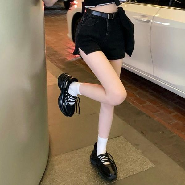 

women's shorts high waist short pants girl summer jeans slim tight design sense of minority fashion split, White;black
