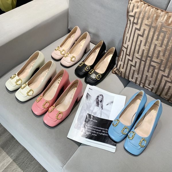 

2021 round head high heels formal dress womens single shoes g brand designer shoes leather halloween classic black pink beige blue size 35-4