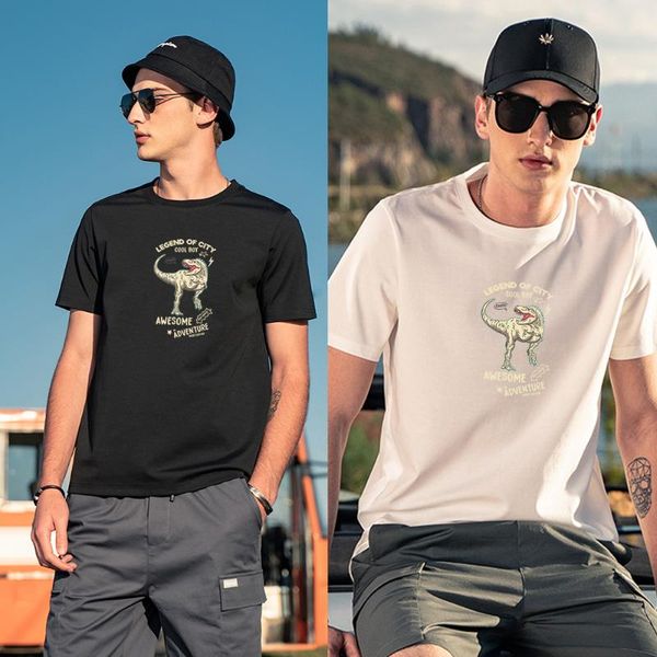 

men's t-shirts tshirt fashion printed t-shirt tyrannosaurus pure cotton short-sleeved oversized, White;black
