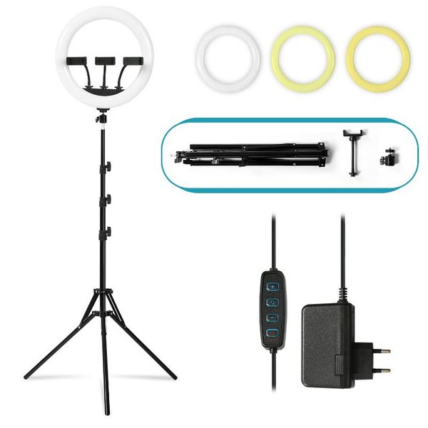 

flash heads ring light with tripod stand 14 inch led ringlight kit phone holder adjustable color temperature circle lighting for video