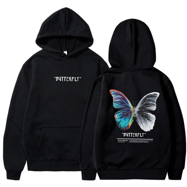 

men's hoodies & sweatshirts butterfly print couples streetwear hip hop casual hooded sweat shirts mens fashion pullover top, Black