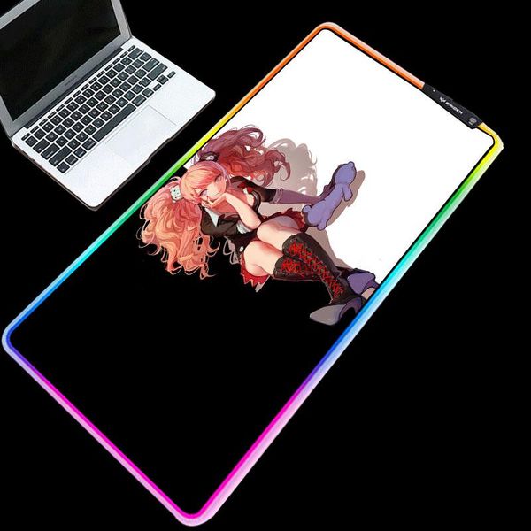 

mouse pads & wrist rests rgb led pad backlit cartoon anime girl desklapkeyboard mice support 3 model waterproof durable desk mat