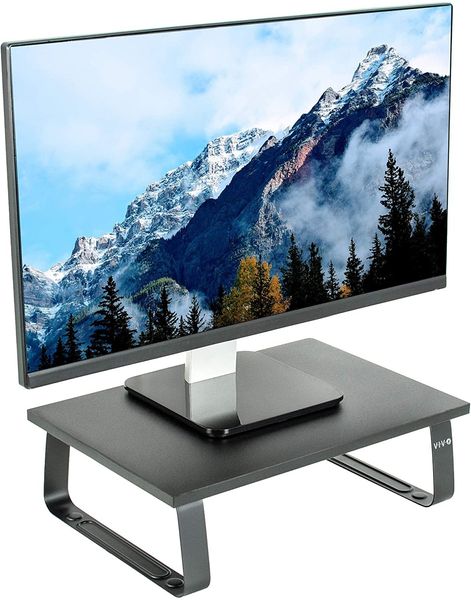 Supporto da tavolo largo 15 pollici in legno nero, rialzo ergonomico per monitor e organizer da tavolo da scrivania (Stand-V000Ds)