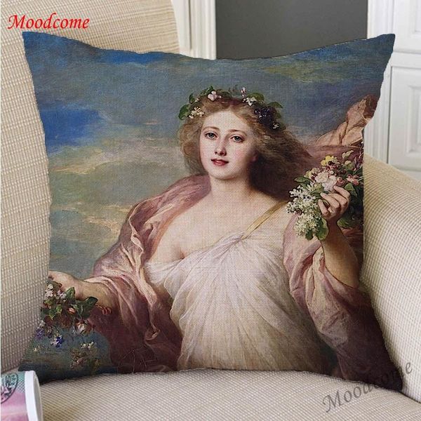 

princess queen portrait rococo court style home decorative oil painting pillow case cotton linen beautiful lady cushion cover cushion/decora
