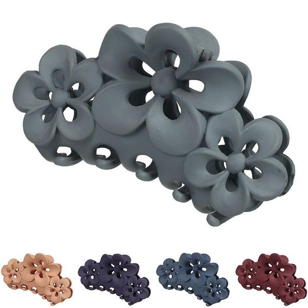 

rubber paint three flowers simplicity hair clips frosted texture age reduction woman hairs clamps retro temperament back of the head clip, Slivery;golden