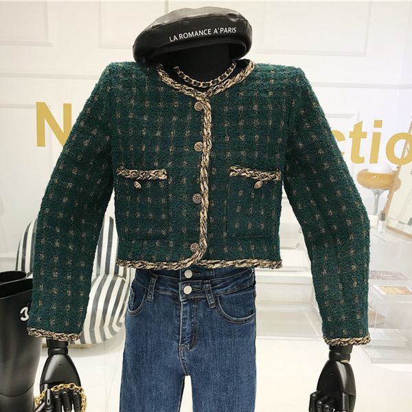 

jackets retro autumn 2021 luxury single breasted tweed jacket short woolen coat women slim long sleeve korean plaid outwear crop mcko, Black;brown