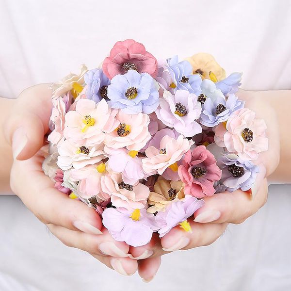 

pieces 3cm multicolor mini silk daisy head christmas wreath scrapbook artificial flowers wedding home decoration decorative & wreaths