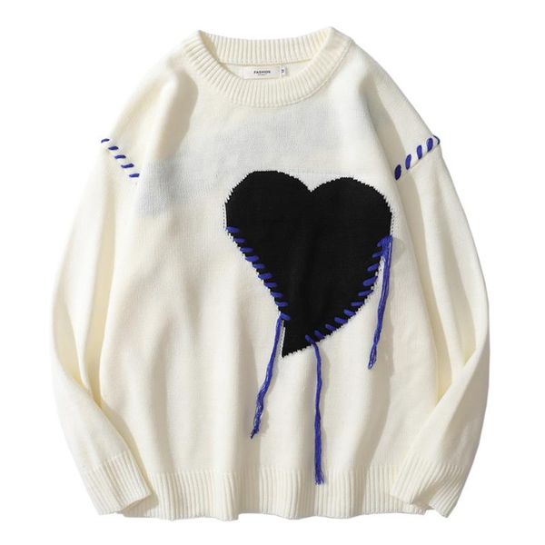 

men's sweaters men sweater with hearts pullovers winter knit ugly vintage male jumpers graphic harajuku style oversized pullover, White;black