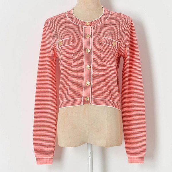

women's knits & tees elegant women double-pocket long-sleeved pinstripe coat sweater knit cardigan brand design vestidos 2021 spring su, White