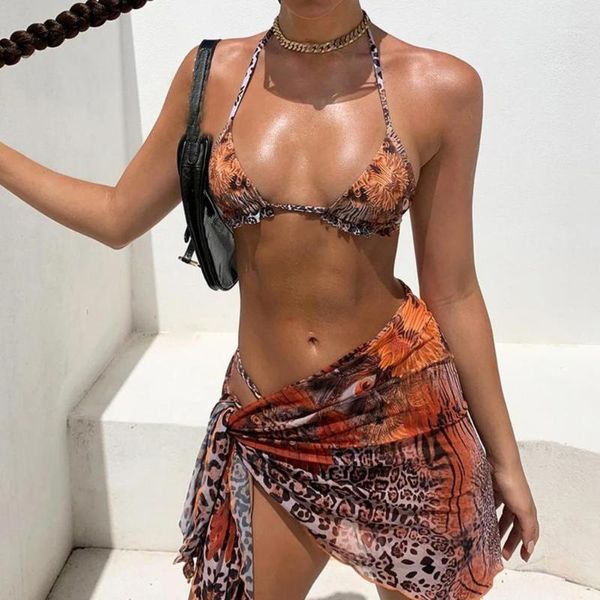 

summer swimsuit set leopard triangle women backless lacing bikini for swimming women's swimwear, White;black