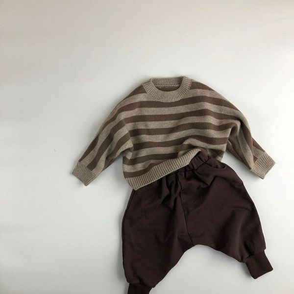 

baby sweater and autumn children's pullover thickening long sleeve round neck striped brown girls sweater1, Blue