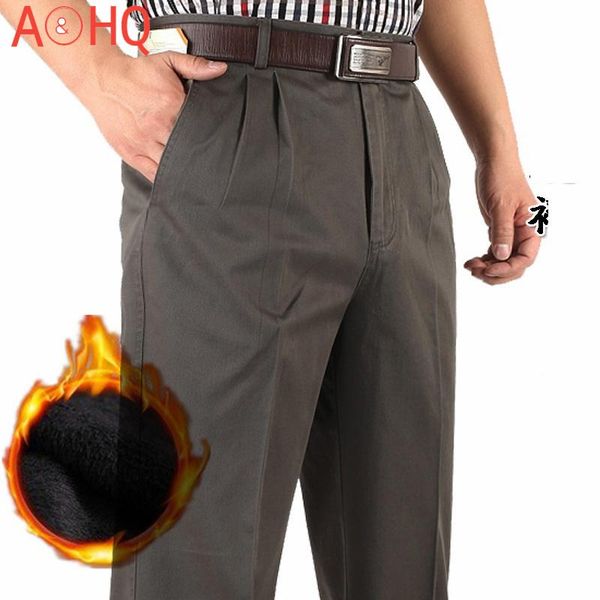 

men's suits & blazers warm thick fleece winter dress trousers pleated straight high waist cotton office suit pants plus size 42 44 46, White;black