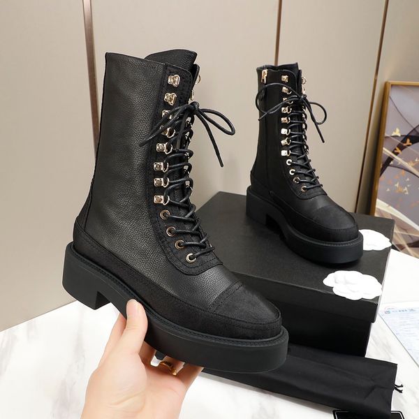 Designer de luxo feminino Moda clássica bota de bote de cabeceira curta sapatos de couro