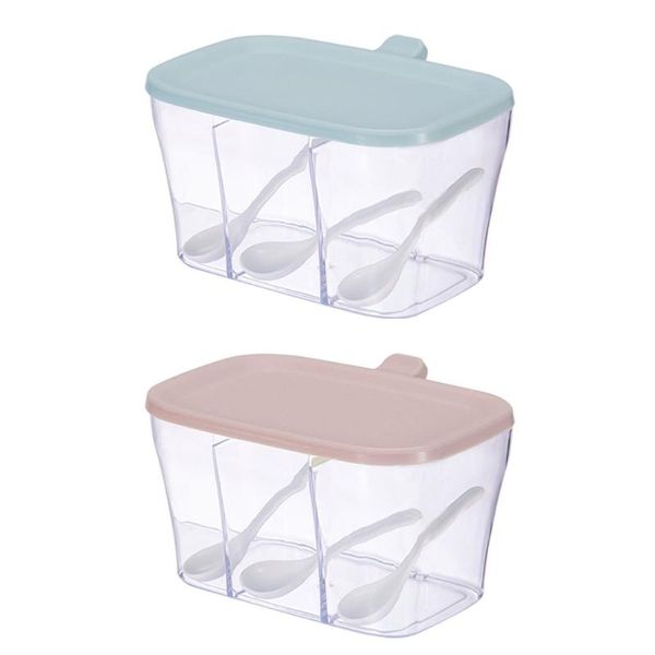 

storage bottles & jars 3 grids spice seasoning box with spoon condiment jar kitchen wholesales