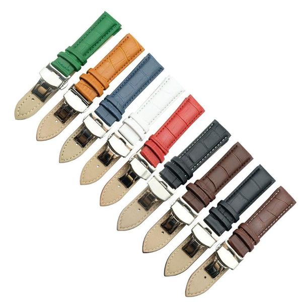 

watch bands genuine leather watchband with butterfly clasp croco grain bracelet for pulseira sized 12 14 16 18 19 20 21 22 24 mm, Black;brown