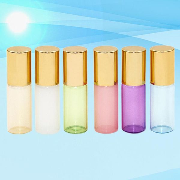 

6pcs 3ml roll-on bottle glass essential oil portable subpackaging (golden, green, white, blue, pink, purple for ea storage bottles & jars
