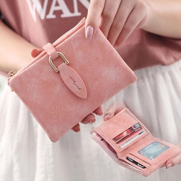 

fashion wallet women short purses vintage leather ladies snap fastener clutch small matte wallets female purse w272, Red;black