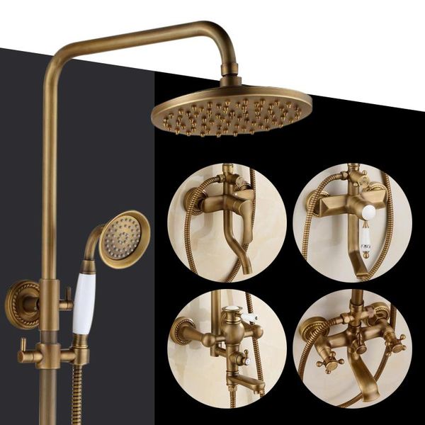 

bathroom rain shower set antique bronze wall mounted bath faucets with hand sets