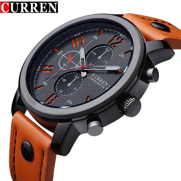 

wristwatches fashion brand quartz watch men casual leather strap business wristwatch military sport relogio male montre homme curren 8192, Slivery;brown