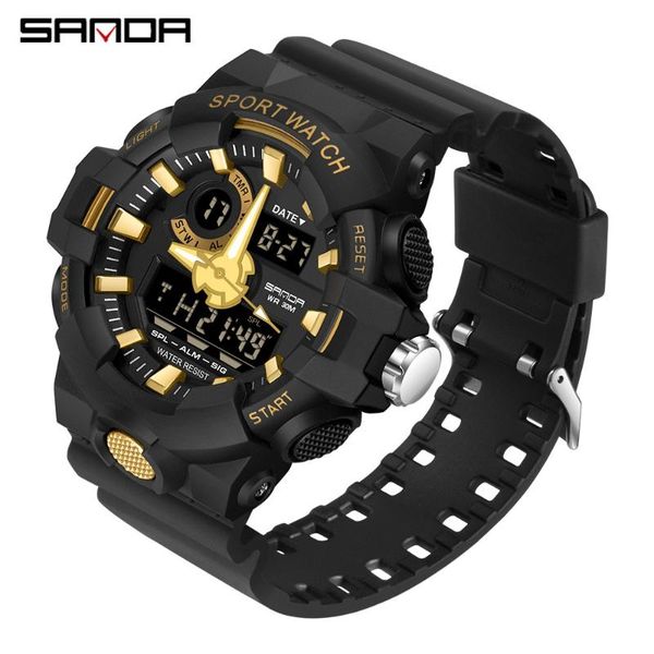

wristwatches 2021 fashion sanda brand sport men's watches military led analog digital watch men waterproof electronic, Slivery;brown