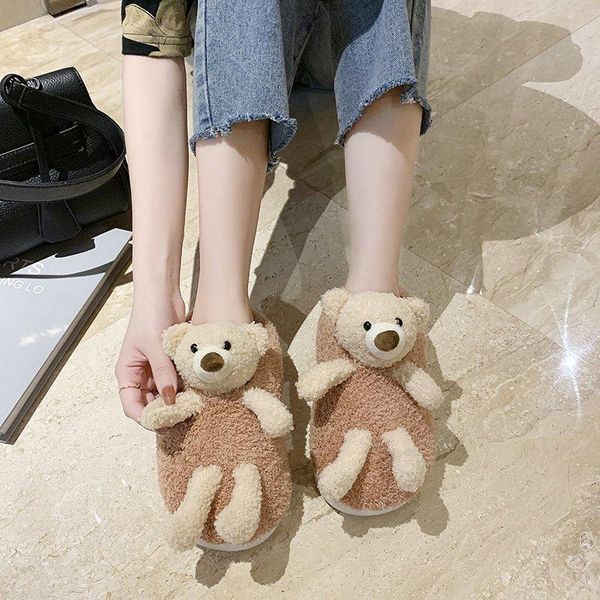 

winter home soft slippers women warm lovely slipper indoor cartoons flat shoes fur slides zapatillas casa mujer, Black