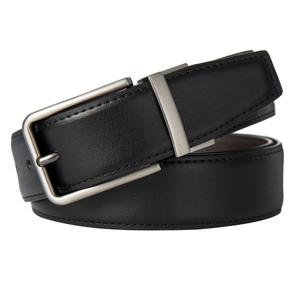 

men's pin buckle rotary buckle, double-sided leather belt, casual and versatile trouser belt, Black;brown