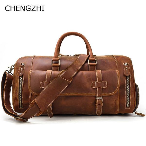

duffel bags chengzhi men genuine leather travel bag 22inch design vintage crazy horse messenger