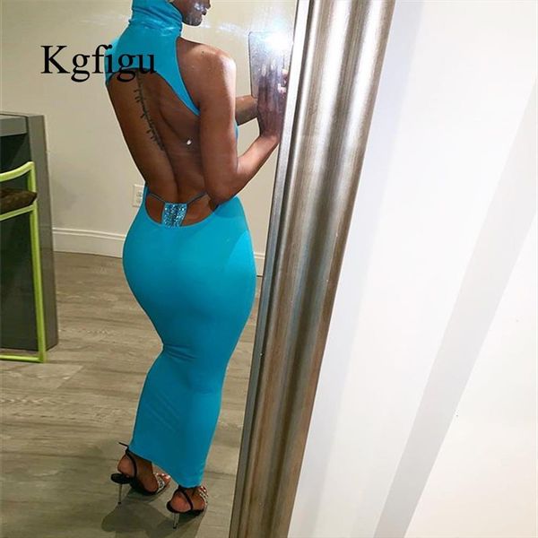 

vestidos de verano summer blue women dresses maxi long solid high turtleneck bodycon outfits woman backless party clubwear, Black;gray