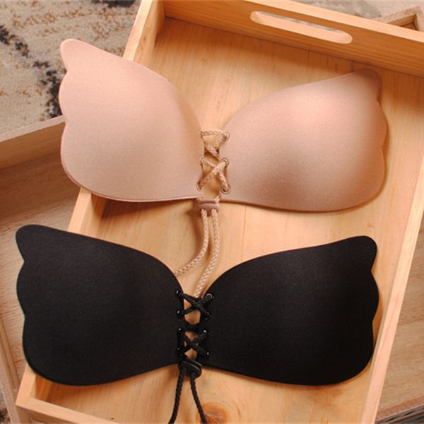 

bras glossy traceless invisible underwear bra with no shoulder strap, Red;black