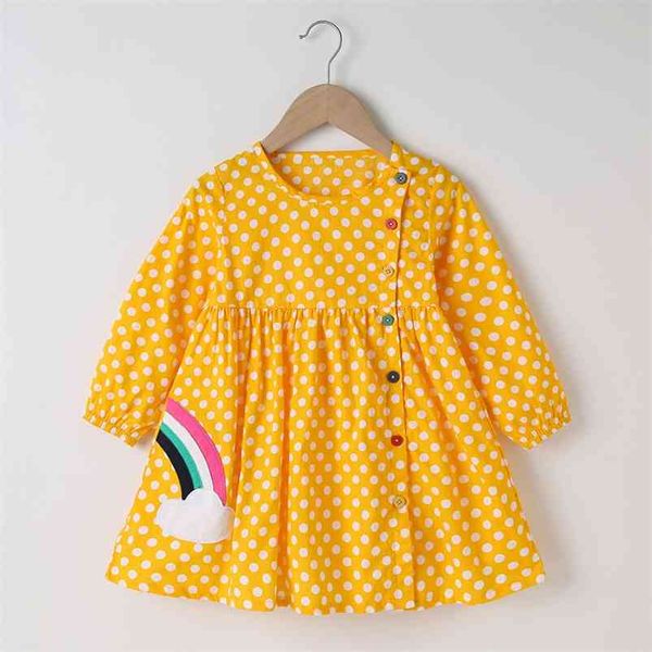 

winter girls dress baby cute long sleeve embroidery rainbow dot yellow girl vestido 2-6t 210629, Red;yellow