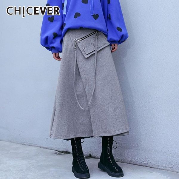 

skirts chicever spring autumn for women natural waist loose oversize gray irregular a line women's skirt casual clothes, Black