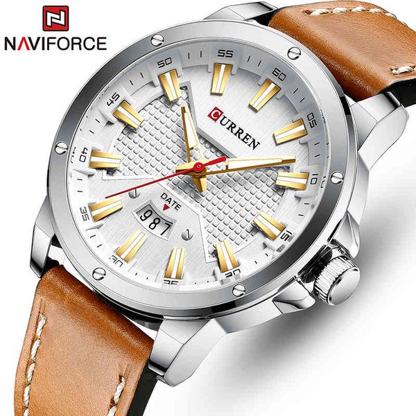 

curren mens watches luxury brand fashion leather quartz men wristwatch casual business male clock relogio masculino 210517, Slivery;brown