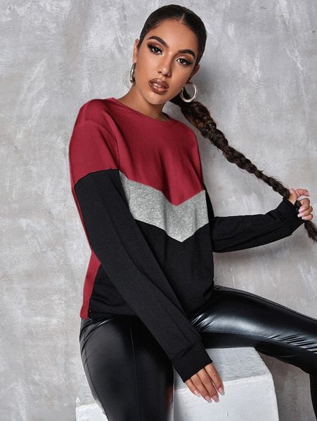 

drop shoulder chevron colorblock pullover m75b#, White;black
