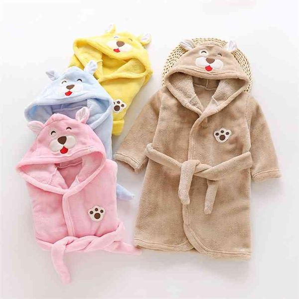 Sonbahar Kış Çocuk Pijama Robe Flanel Kapşonlu Sıcak Bornoz Çocuklar Kızlar için Pijama Güzel Karikatür Hayvanlar Cornes 210901