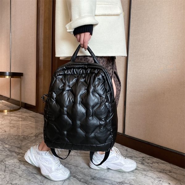 

soft warm fashion space down backpacks fall and winter school back pack trend lightweight cotton travel bags 220309