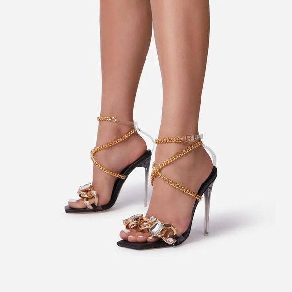 

dress shoes summer sandals for women party cross-tied rome classics lace-up concise mixed colors peep toe chain serpentine pvc, Black