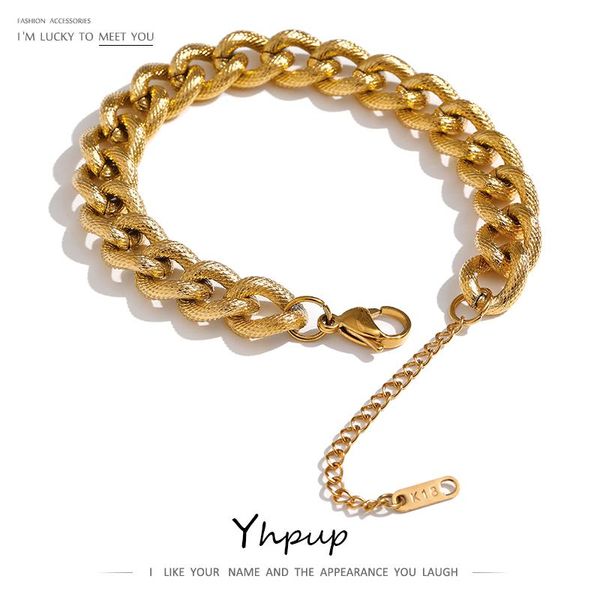 

link, chain yhpup stainless steel bracelet for women charm metal gold color minimalist accessories party girls gift, Black