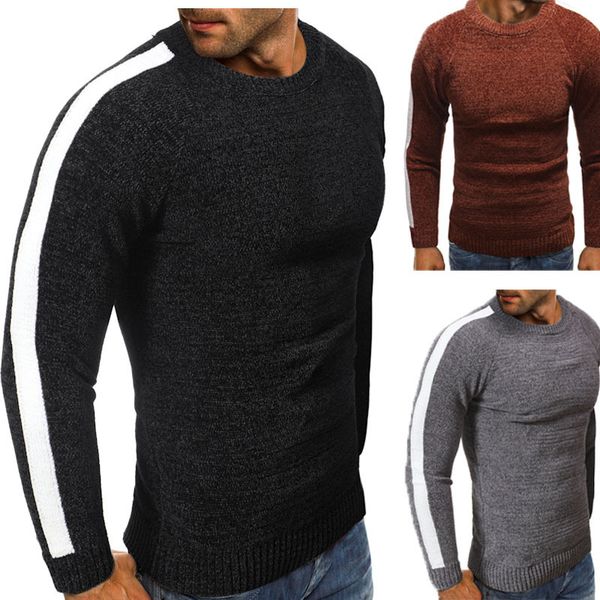 

fashion sweater 2021 men's autumn round neck pullover white stripe t-shirt, White;black