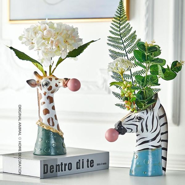 

modern animal head hand painting giraffe/zebra/bear/panda resin succulent vase flower pot plants plant vases basket