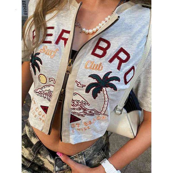 

women's t-shirt retro embroidery short t-shirt women short-sleeved cardigan harajuku goth y2k woman tshirts asb6, White